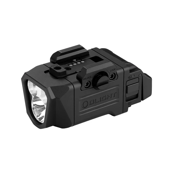 Olight Arkflex 3-in-1 tool with flashlight, laser, and white light functionality for tactical use.