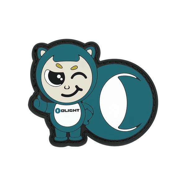 Olight teal squirrel character patch winking and thumbs-up.