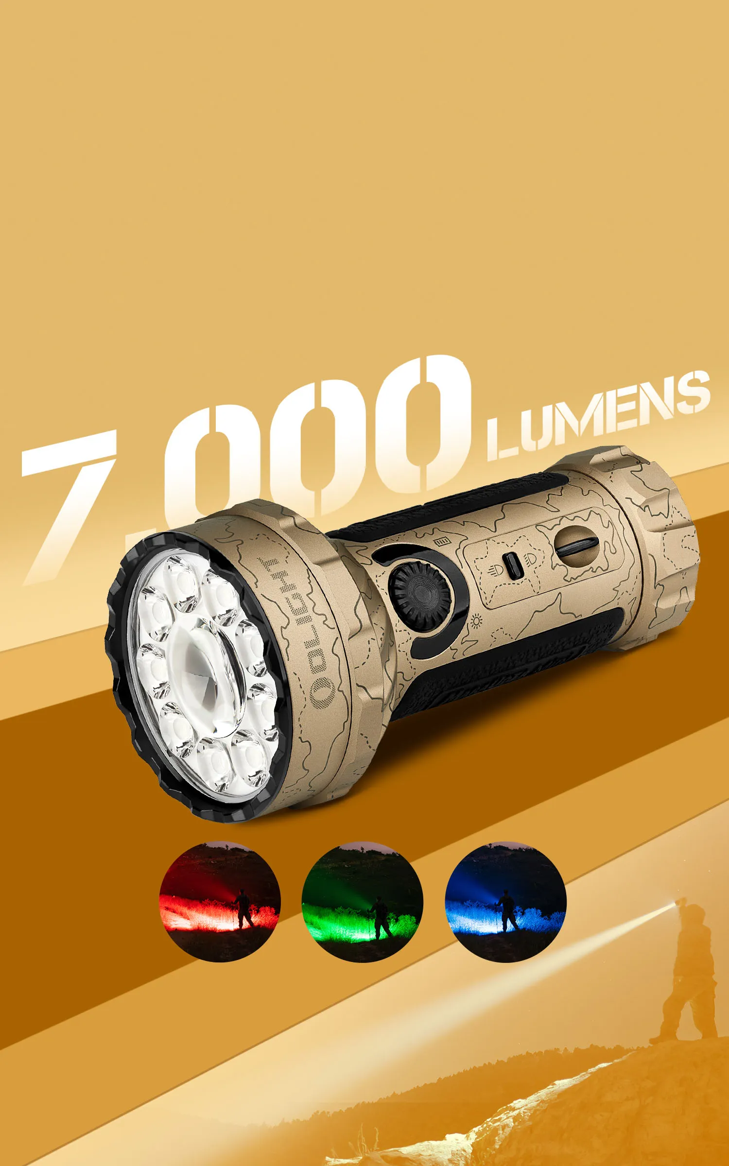 Marauder Mini Powerful LED Flashlight 7000 Lumens RGB Dual Beam
