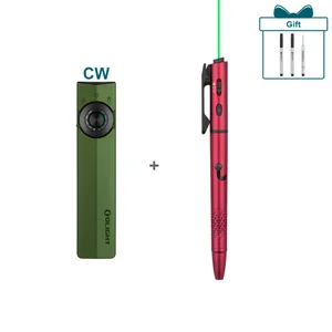 Olight Olive Green ArkPro CW Flashlight with Red Pen Laser Pointer and Textured Grip for EDC and presentations.