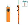 Olight Orange ArkPro CW compact utility light and ArkPro tactical pen with green laser, textured grip for EDC.