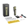Olight Seeker Ultra flashlight in olive drab with packaging box holster charging cable and user manual accessories
