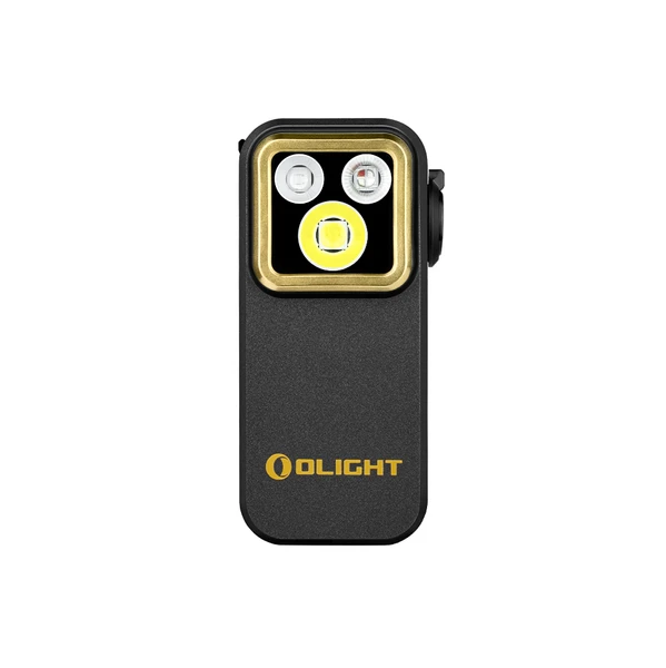 Olight black Oclip Pro S side view with UV, white light, and RGB functions for versatile illumination