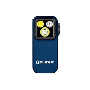 Olight Blue Oclip Pro Clip-on Flashlight Front View with Triple LED Light Source for EDC and Outdoor Use