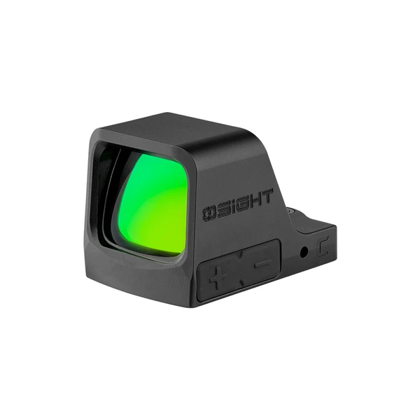 Olight Black Osight C red dot sight with green reflective lens and side controls for tactical use