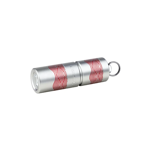 Olight Silver I1R 2 Pro Keychain Flashlight with Red Wavy Pattern and Small Head for Everyday Carry