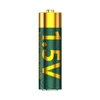 1.5V rechargeable lithium ion battery, green and gold, isolated on white