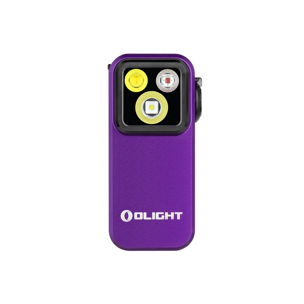Olight Purple Oclip Pro Front View with Multi-LEDs and Logo for Everyday Carry and Illumination