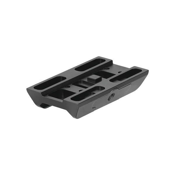 Black anodized aluminum Picatinny rail riser mount isolated on a white background.