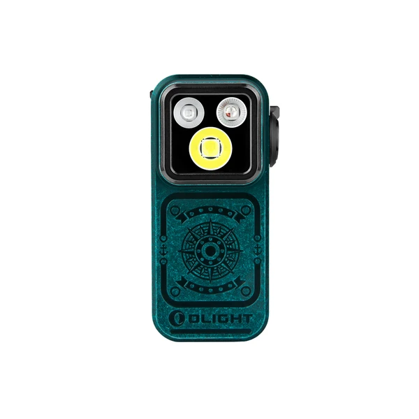 Olight Teal Oclip Pro S Clip-on Light Front View with Compass Pattern for EDC and Outdoor Use