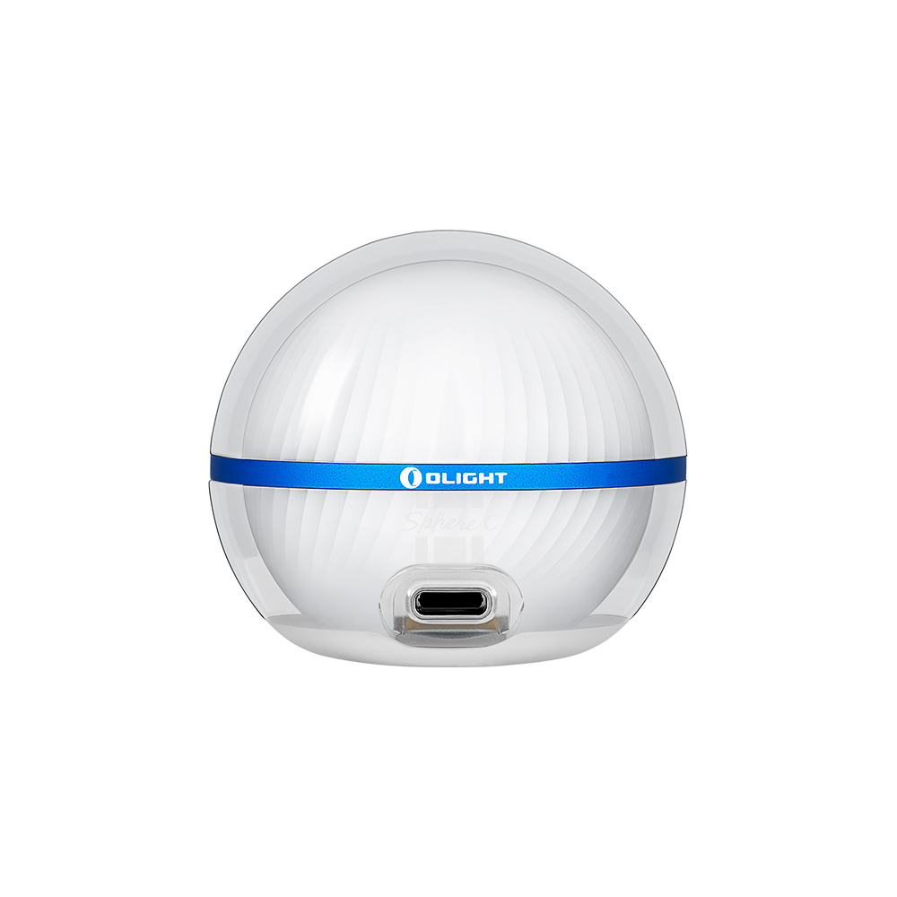 Olight Sphere C white sphere shaped bedside lamp, blue stripe, USB-C charging port, soft light, modern design for home