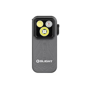 Olight Grey Oclip Pro Front View with Three Lights and Textured Surface for Everyday Carry