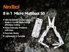 NexTool 8 in 1 Micro Multitool S0 with scissors and pocket tools on a tree bark background
