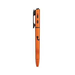 Orange tactical flashlight pen with clip and textured grip