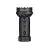 Olight flashlight, black with blue accents, multiple modes, durable body, outdoor gear, camping, emergencies