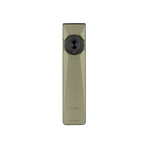 Olight Olive Green Arkfeld Ultra Flat Flashlight Front View with Neutral White LED for EDC and Outdoor Use