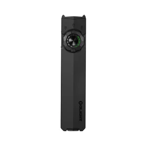 Olight flat EDC flashlight with rotary switch dial and green indicator lights isolated on white background