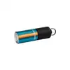 Olight Blue and Orange I1R 2 Pro Keychain Flashlight Side View with Textured Grip and Keyring for EDC