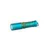 Olight Blue and Yellow i3E EOS Keychain Flashlight perspective view with compact design for everyday carry emergency use