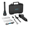 Olight Black Javelot Turbo 2 long-range tactical flashlight package with case and accessories for outdoor and search.