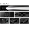 Olight PL X weapon light features: innovative flood/spotlight, broad compatibility, secure anti-loosening ratchet system, user-friendly operation, USB-C charging, and metal construction.