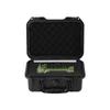 Olight green tactical flashlight secured in custom foam inside a black hard-shell protective carrying case