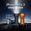 Olight Marauder 3 powerful flashlights in black, orange, and blue with 25000 lumens and 1000 meters beam distance.