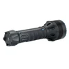 Black outdoor LED flashlight with textured grip and blue accents.