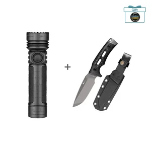 Olight Black Seeker 4 Pro Flashlight and Fixed Blade Knife with Sheath Combo Set for Outdoor Survival and EDC Use
