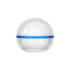 Transparent spherical container with blue band, ribbed white inner sphere