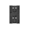 Black metal quick release plate with mounting holes isolated on white background