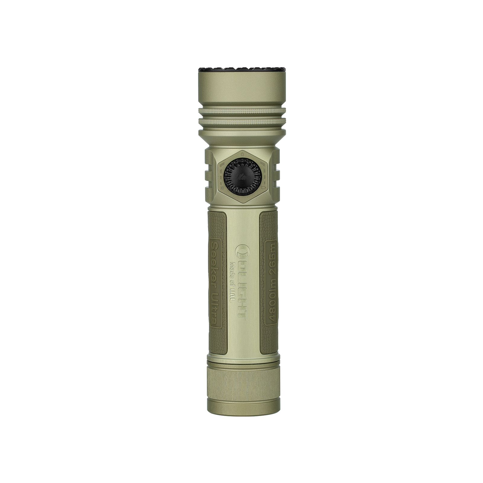 Olight Seeker Ultra olive green rechargeable tactical LED flashlight on white background
