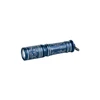 Olight i3E EOS blue keychain flashlight with silver floral patterns on white background