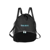 Olight black drawstring backpack with mesh pockets, front zipper compartment, and light blue logo