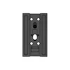 Black metal camera quick release plate with mounting slots isolated on white background