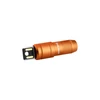 Olight orange flashlight with silver rectangular head and black center, white background.