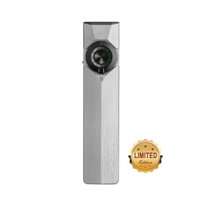 Olight Arkfeld Pro limited edition titanium flat EDC flashlight with green laser and UV light on white background