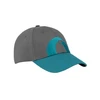Gray baseball cap, teal brim and embroidered half-circle design