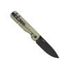 Duron folding pocket knife with olive green handle, black blade, and pocket clip.