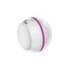 White spherical smart interactive cat toy with a clear shell, USB charging port, and a pink stripe.