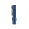 Olight Blue Warrior Ultra Flashlight Front View with Pocket Clip and Textured Grip for Everyday Carry and Tactical Use