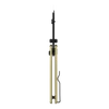 Slim spine profile of a gold folding pocket knife with a black blade and pocket clip on a black background