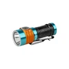 Olight Perun Mini Kit headlamp, versatile angle light, rechargeable flashlight, orange and blue with black grip