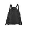 Black drawstring gym bag with mesh side pockets
