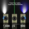 Olight Khaki Arkfeld Ultra Multi-functional Flashlight showcasing White Light, Green Beam, and UV Light modes for versatile use.