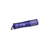 Purple keychain light with golden geometric pattern.