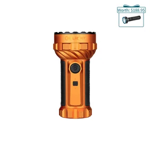 Olight orange high-power rechargeable flashlight with grip and control dial