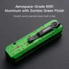Oknife zombie green aerospace-grade aluminum folding pocket knife handle with black clip and red blood splatter design