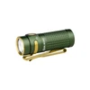 Olight Green Baton 3 Premium Flashlight Side View with Gold Pocket Clip and Textured Grip for Outdoor EDC Emergency Use