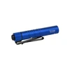 Olight Blue I3T 2 EOS flashlight side view with pocket clip for everyday carry and outdoor use
